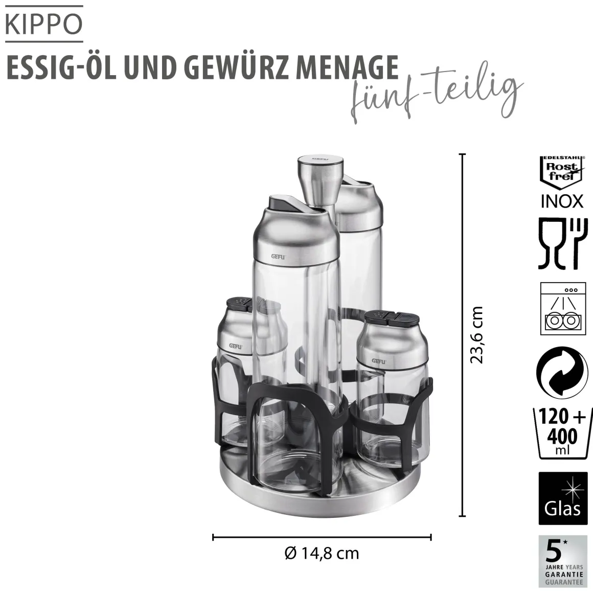 Essig-Öl und Gewürz Menage KIPPO, 5-teilig