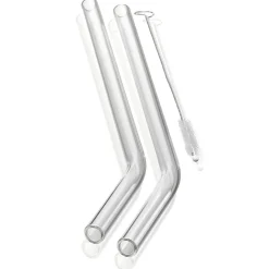 Glastrinkhalm FUTURE, 23 cm gebogene Form, 4 Stück transparent mit Bürste
