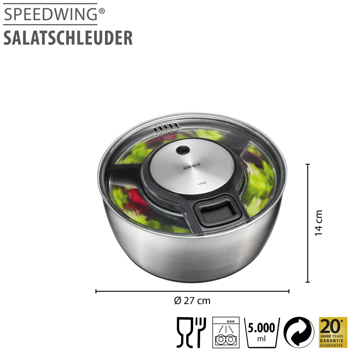 Salatschleuder SPEEDWING®, Edelstahl, 5 L