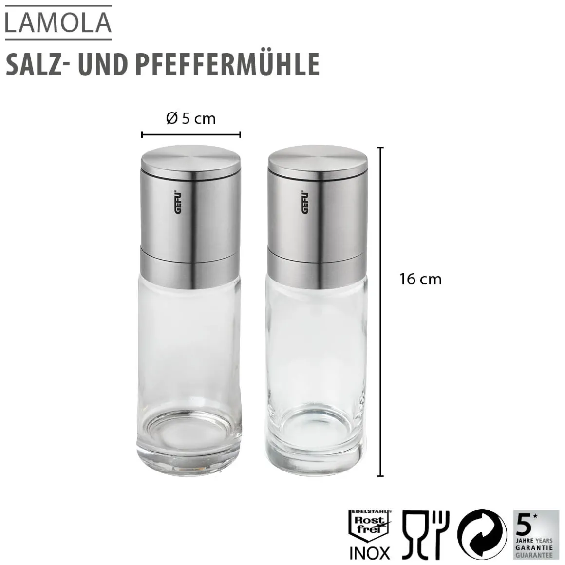 Salz- und Pfeffermühle LAMOLA, 2 Stück