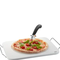 Set: Pizzastein DARIOSO mit Gestell + Pizzaschneider + Pizza-Schieber