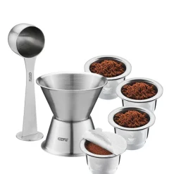 Set: Trichter und Kaffeemaß-Set CONSCIO + 4 Kaffeekapseln CONSCIO + 80 Ersatz-Aroma-Sticker CONSCIO